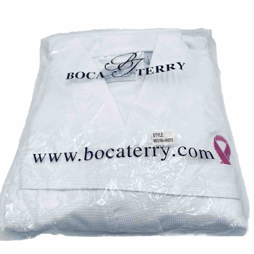 Boca Terry White Robe with Embroidered Pink Ribbon One Size Fits All (Most) New